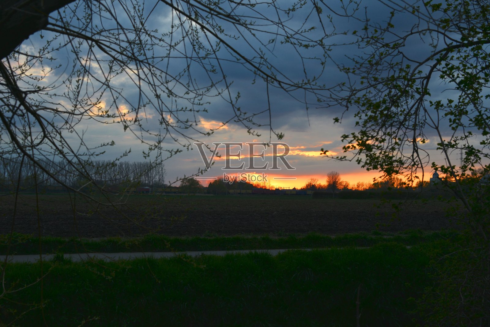 农村的春天日落照片摄影图片