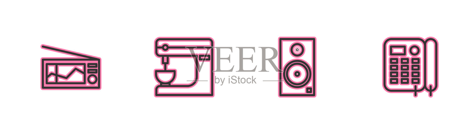 设线收音机立体声扬声器和电动混音器图标素材