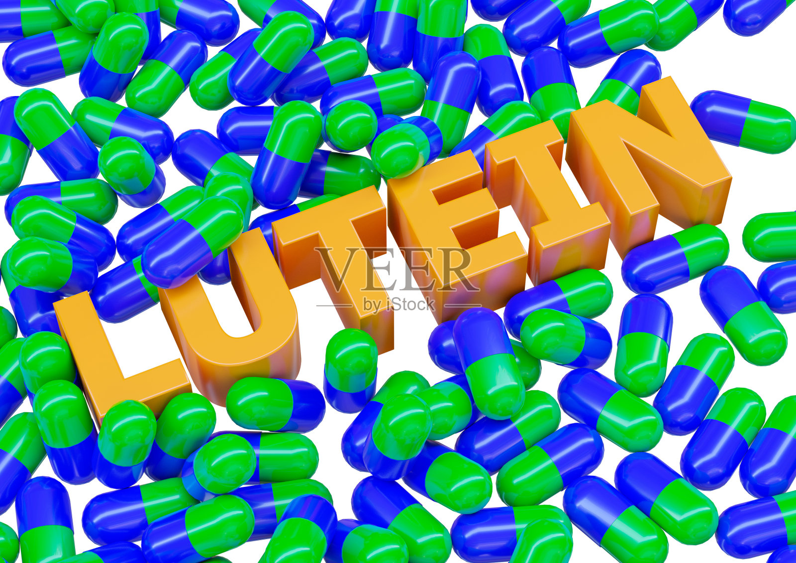 叶黄素,膳食补充胶囊分离在白色背景照片摄影图片