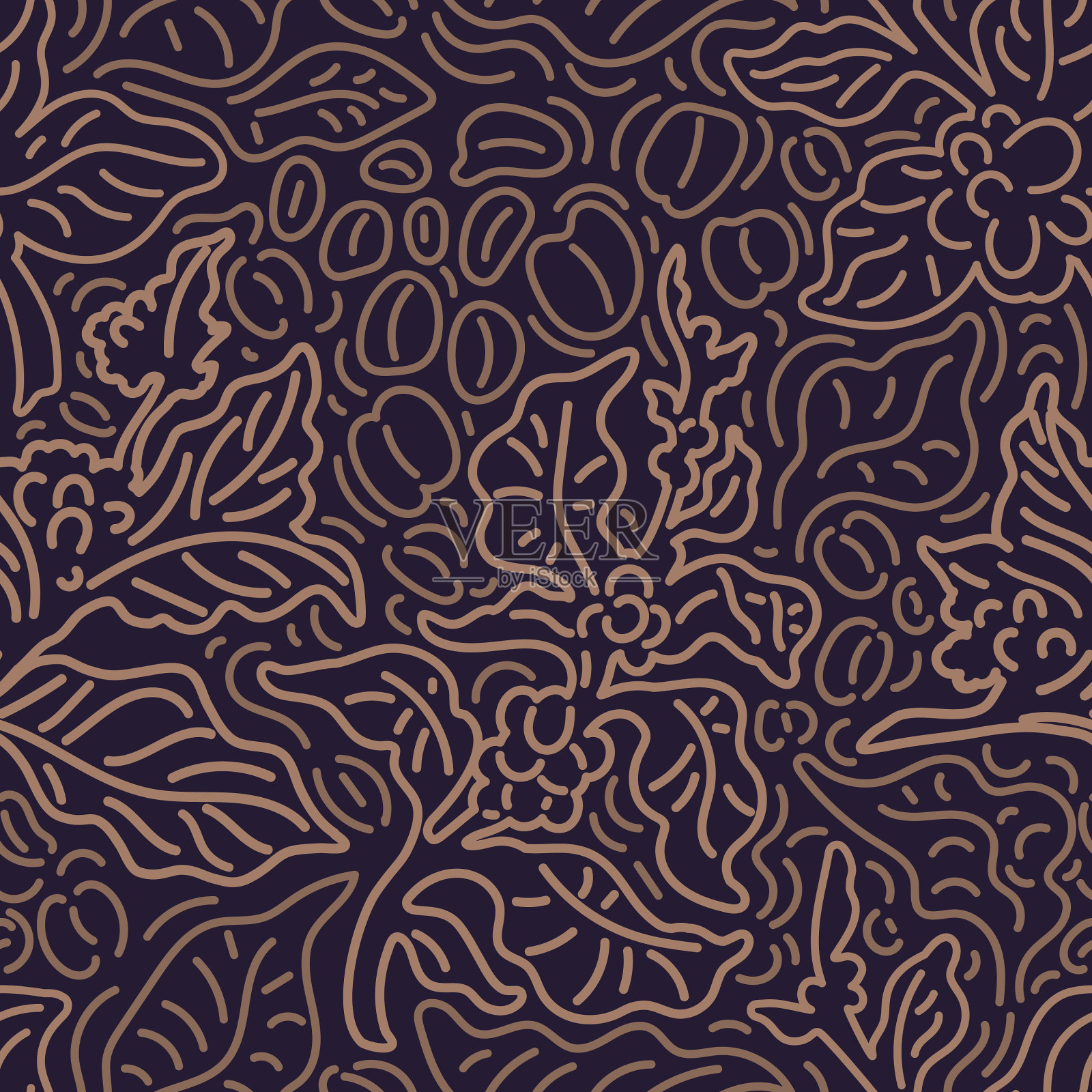 无缝图案艺术线条咖啡树插画图片素材