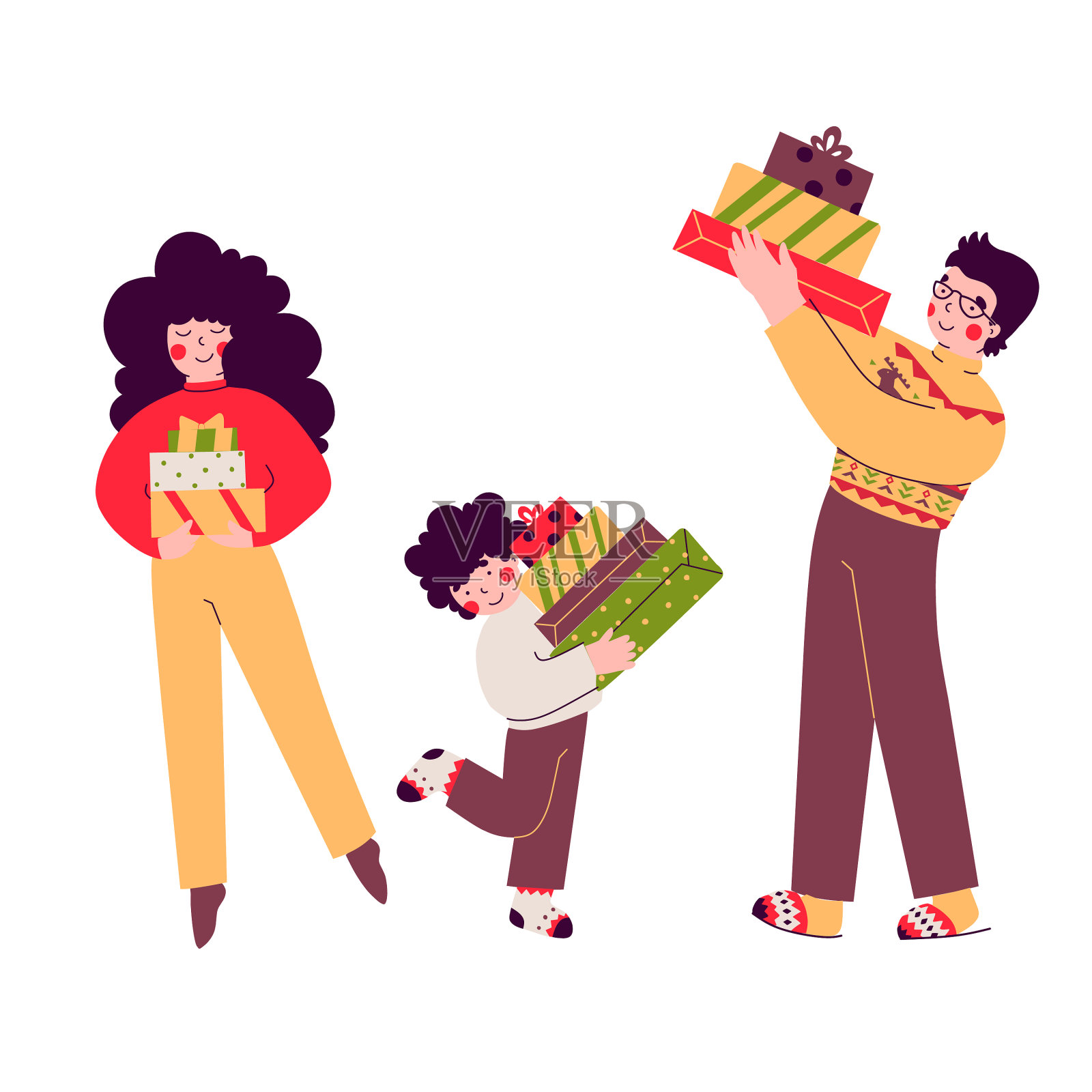圣诞礼物家庭假日扁平卡通设计元素图片