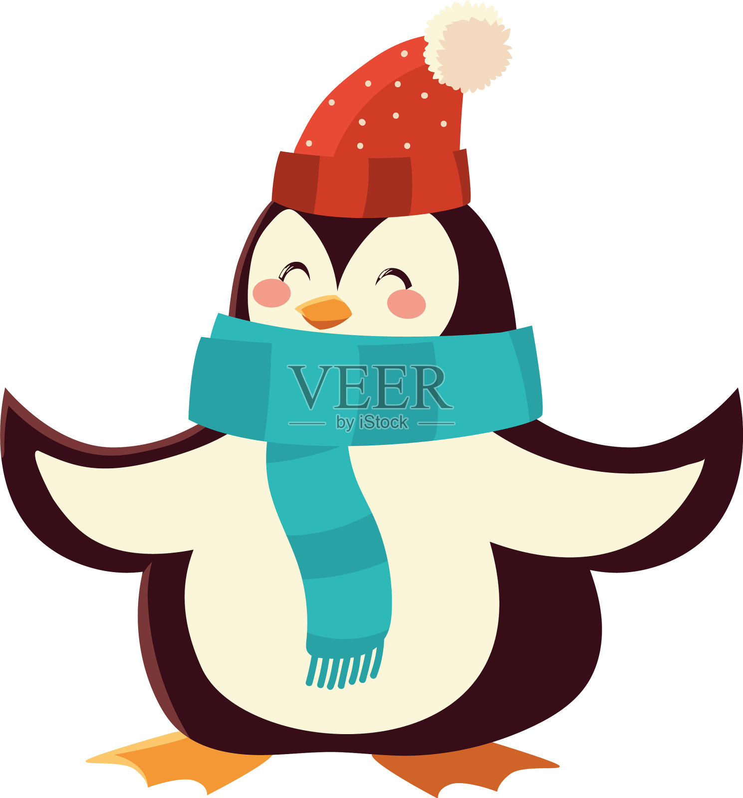 可爱的企鹅与围巾和帽子的人物卡通设计元素图片