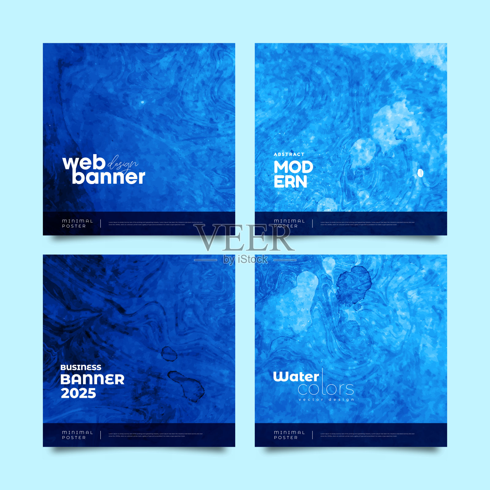 一套抽象的创造性水彩蓝色横幅插画图片素材