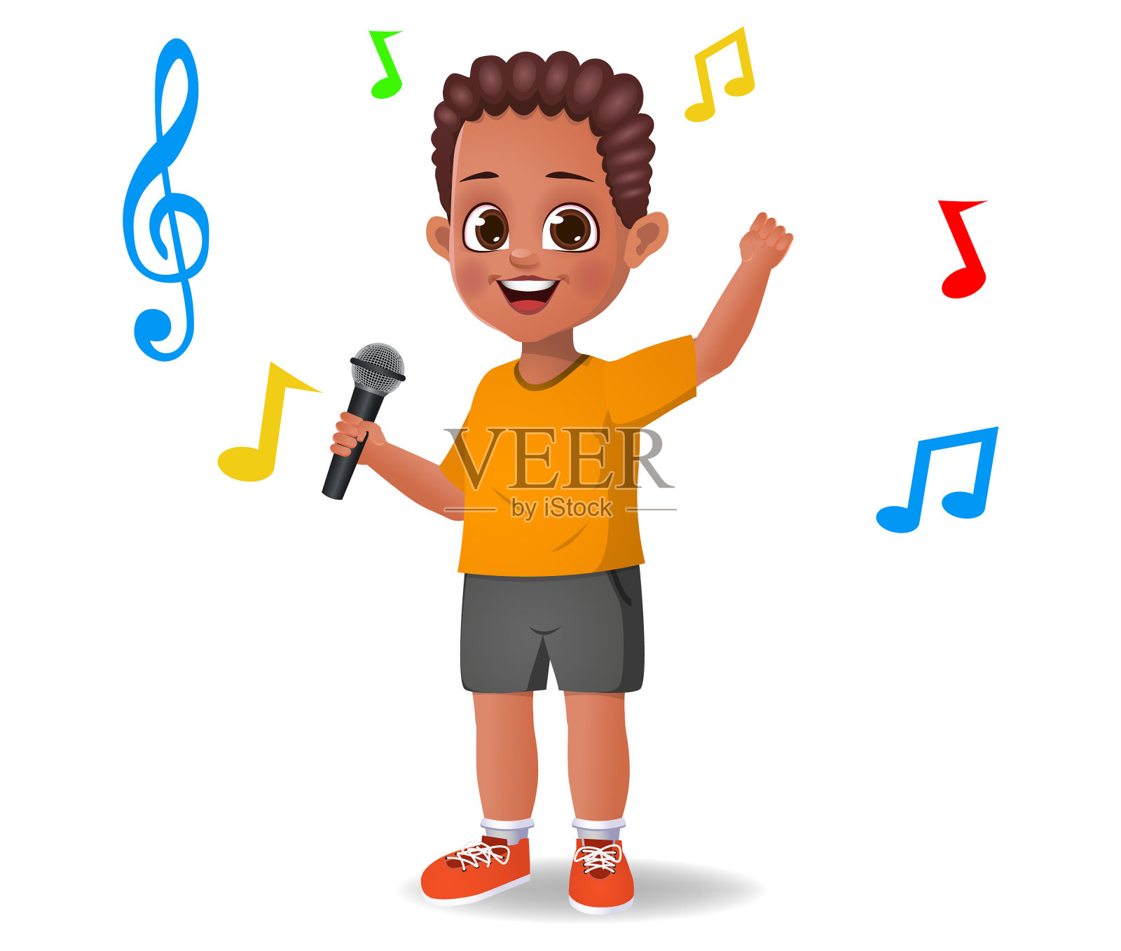 可爱的男孩唱着歌插画图片素材
