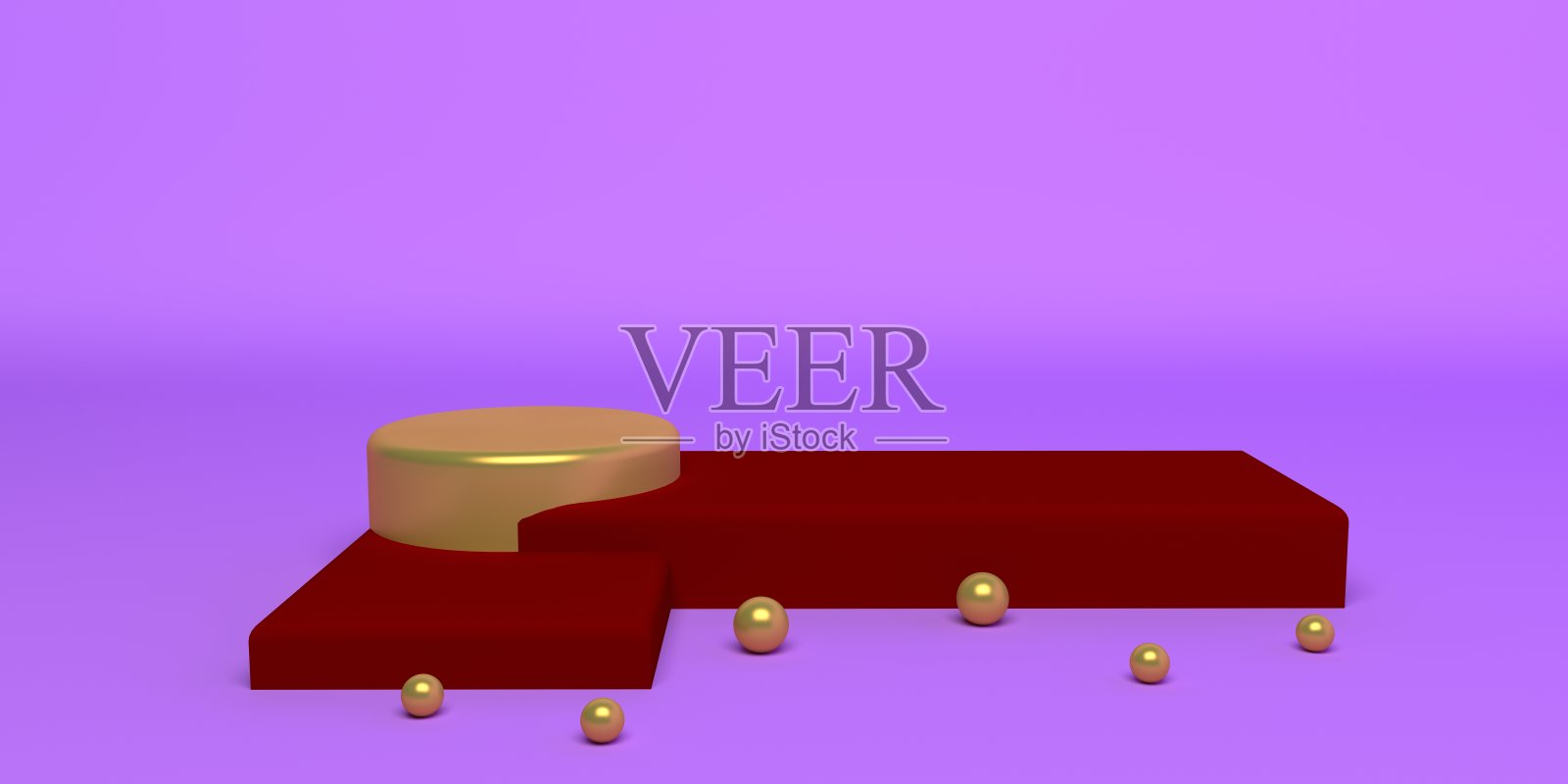 金黄色的产品站未来或讲台基座上的空白展示与紫色的背景。3 d渲染。照片摄影图片