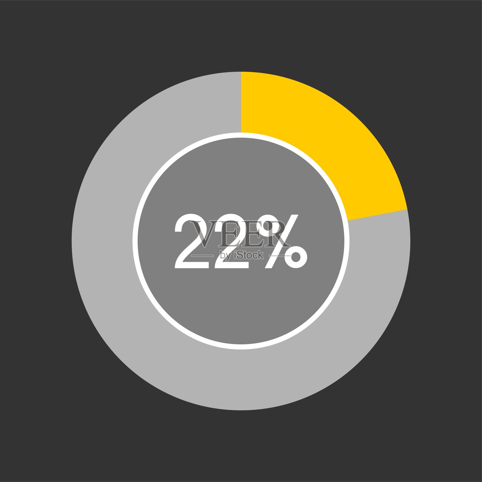 22%,圆百分比图上黑色背景矢量图。插画图片素材