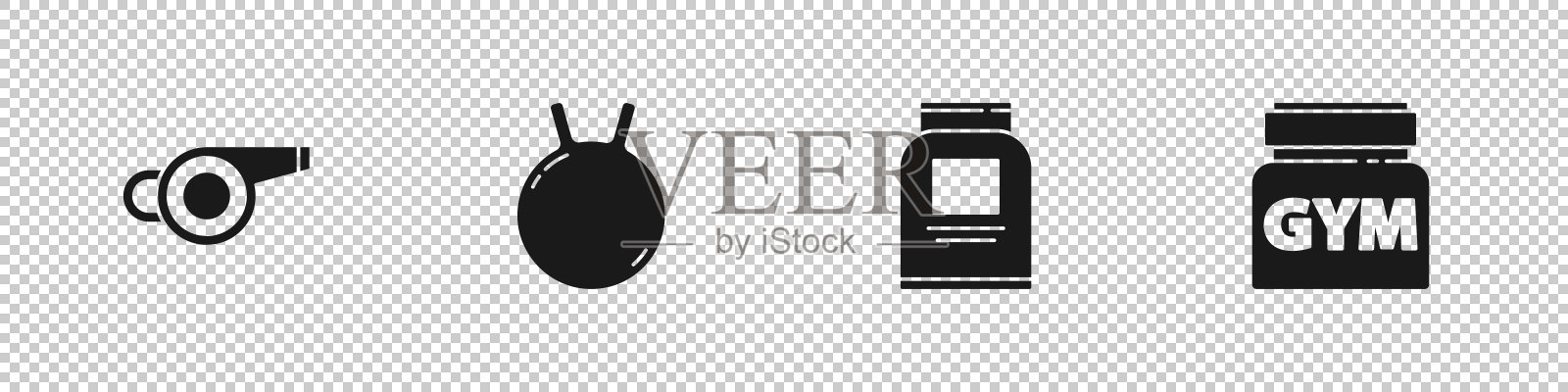 设置哨子,壶铃,运动营养和图标。向量图标素材