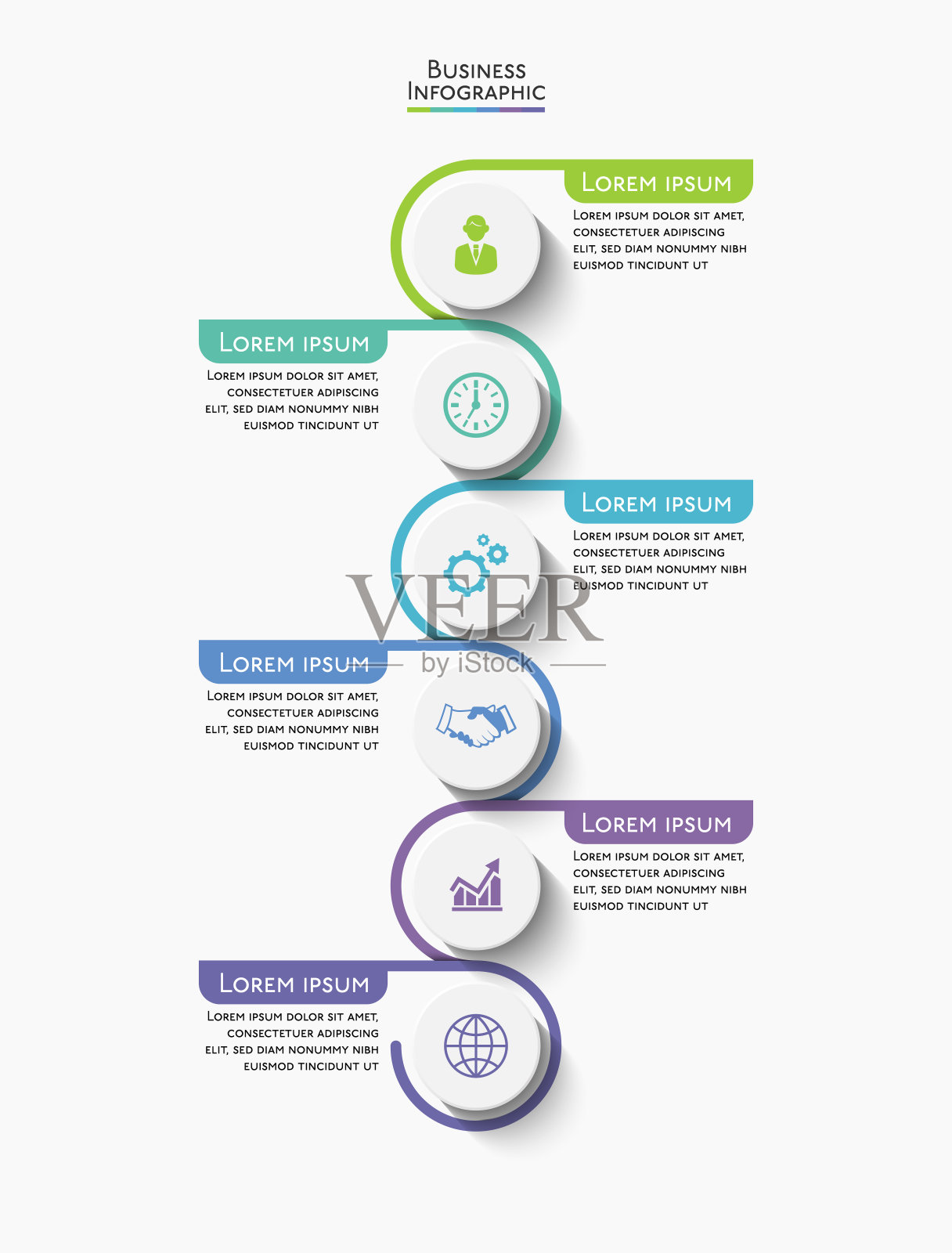 业务数据可视化。时间轴信息图图标设计为抽象的背景模板插画图片素材