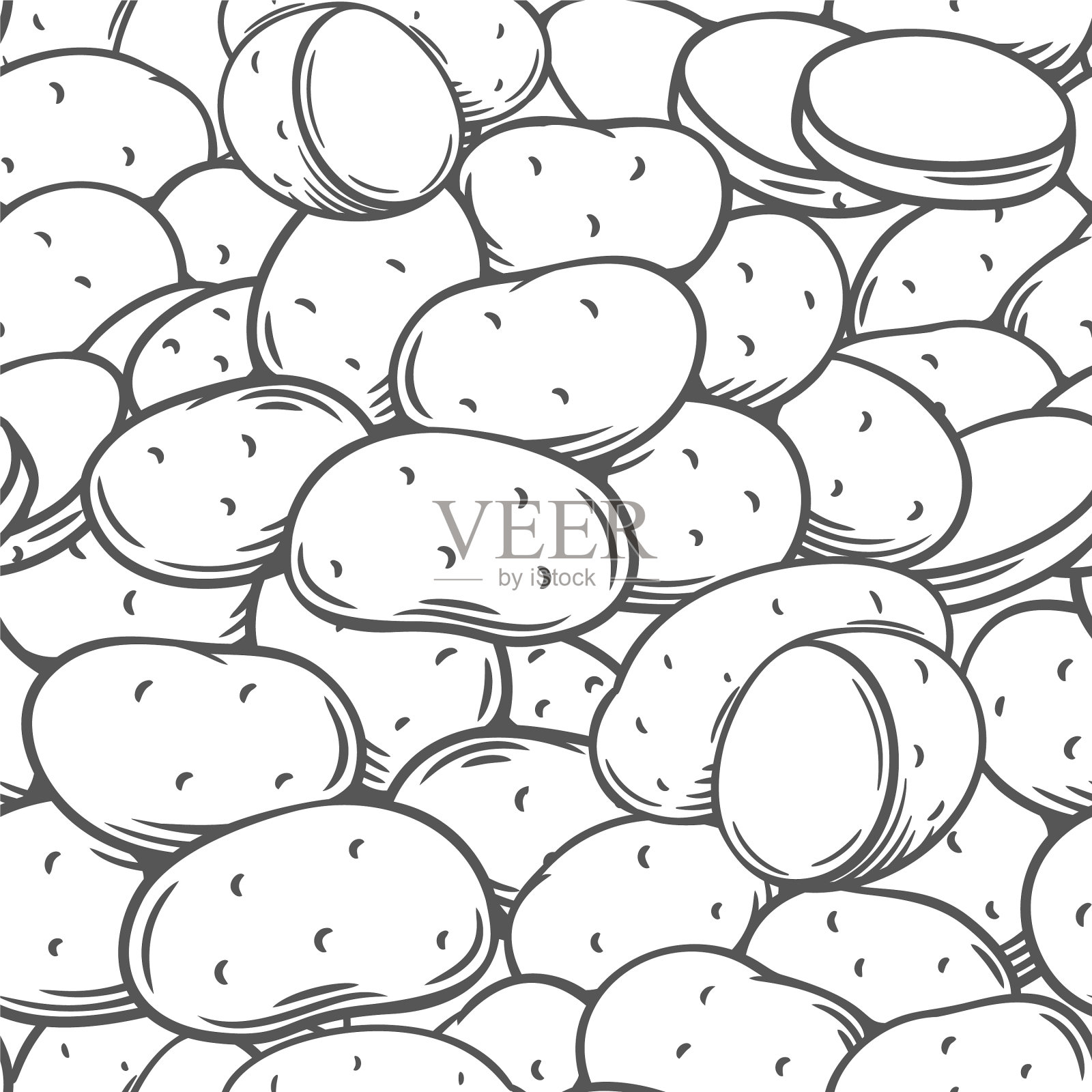 马铃薯块茎无缝图案轮廓手绘插画图片素材