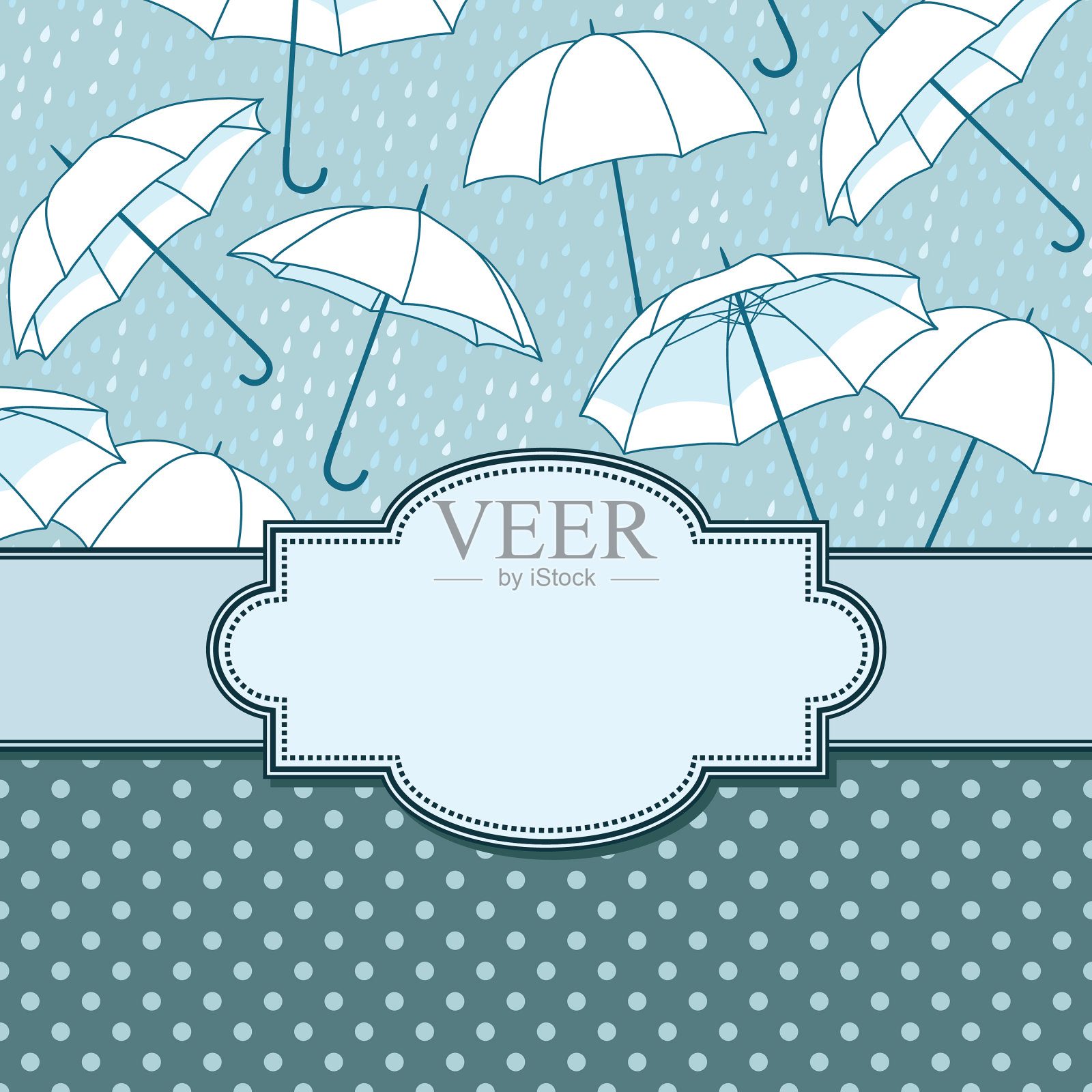 复古的框架与雨伞和文本的地方插画图片素材