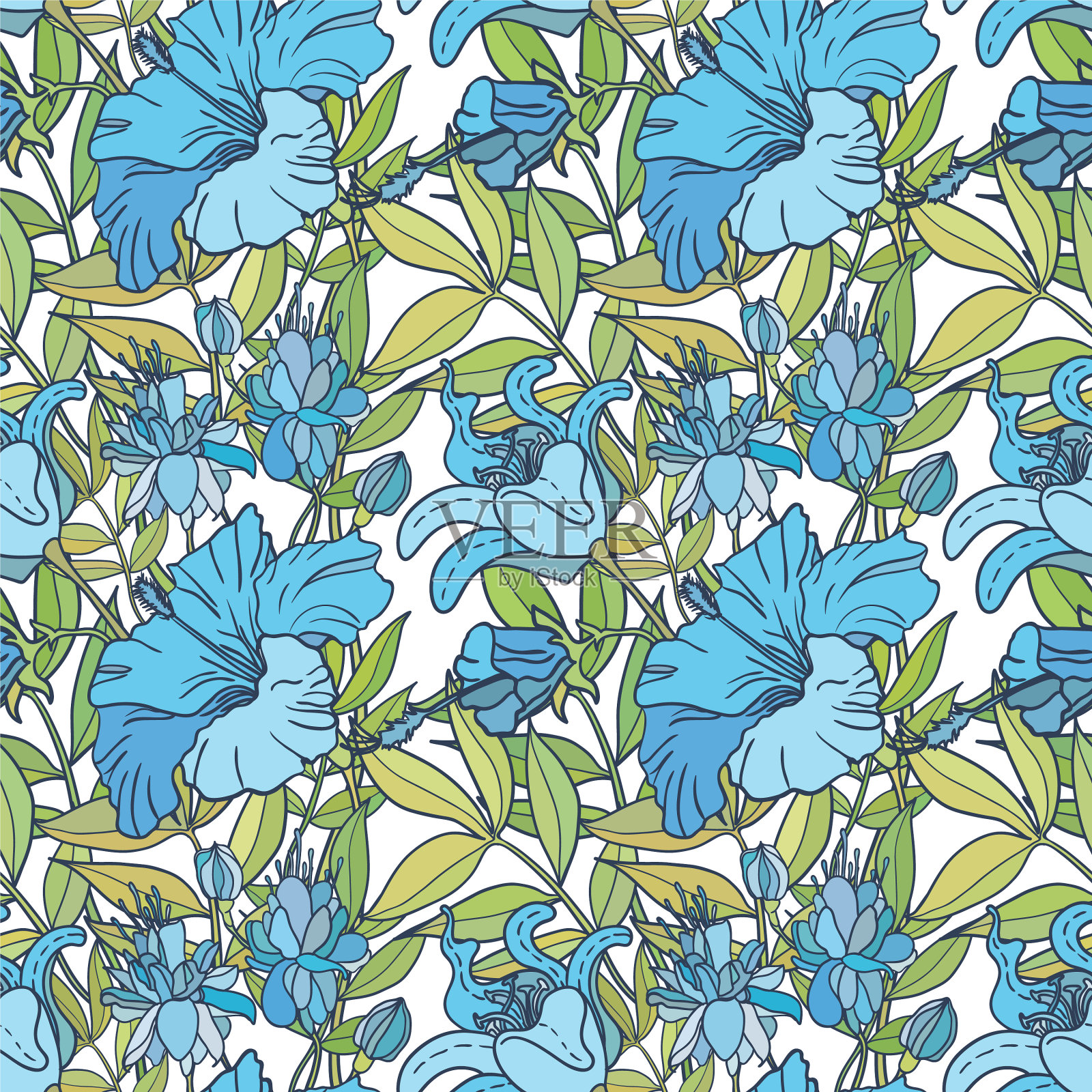 逼真的花卉无缝图案背景用插画图片素材