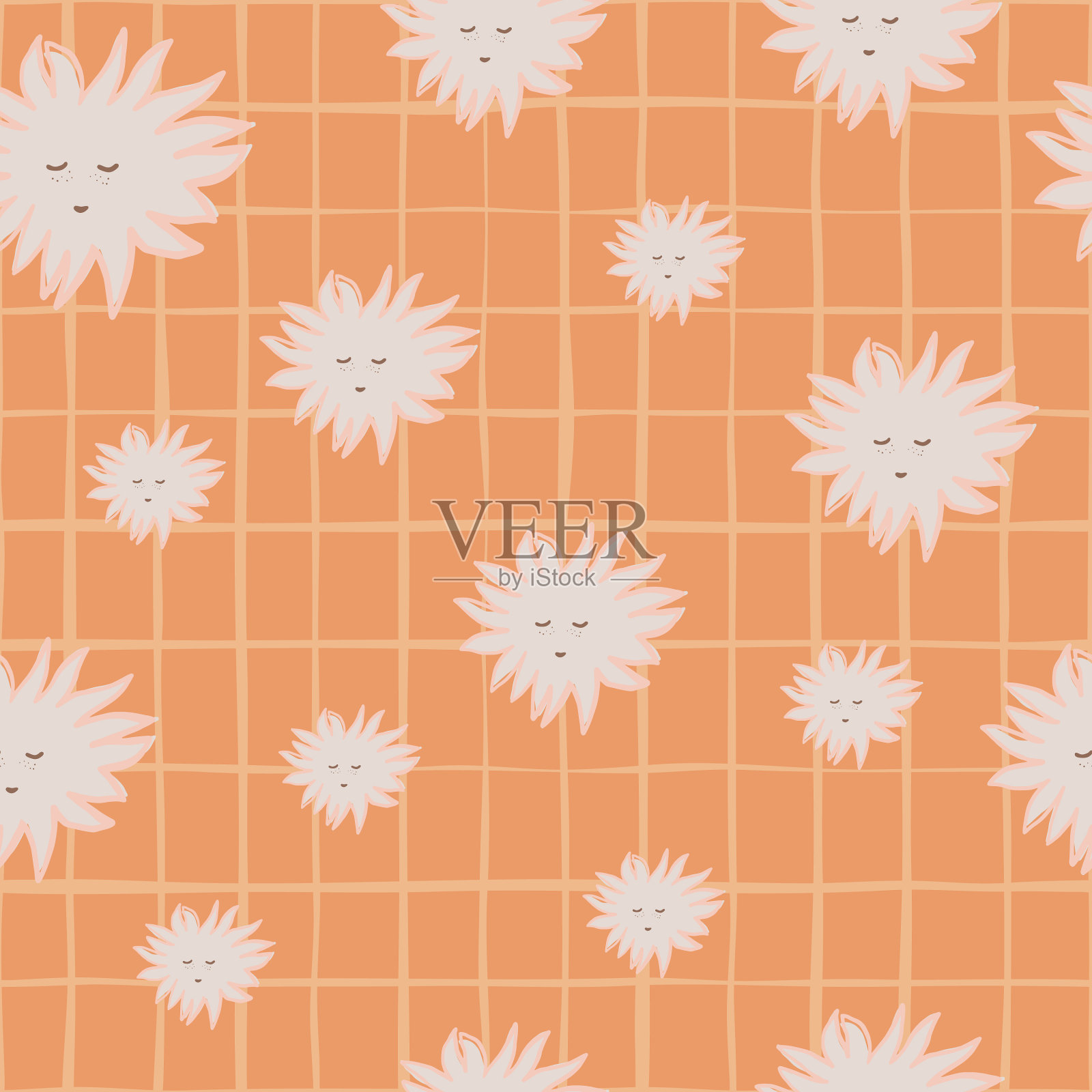 随机无缝涂鸦图案与幸福的光插画图片素材