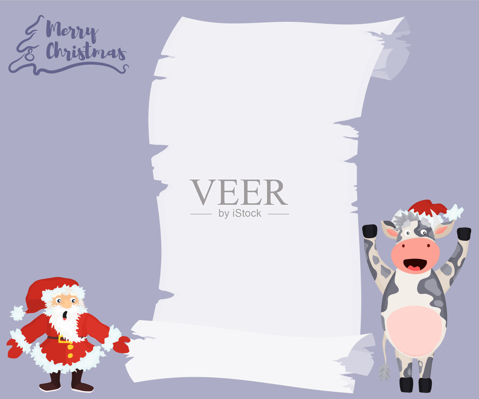 牛和圣诞老人卷轴海报模板插画图片素材