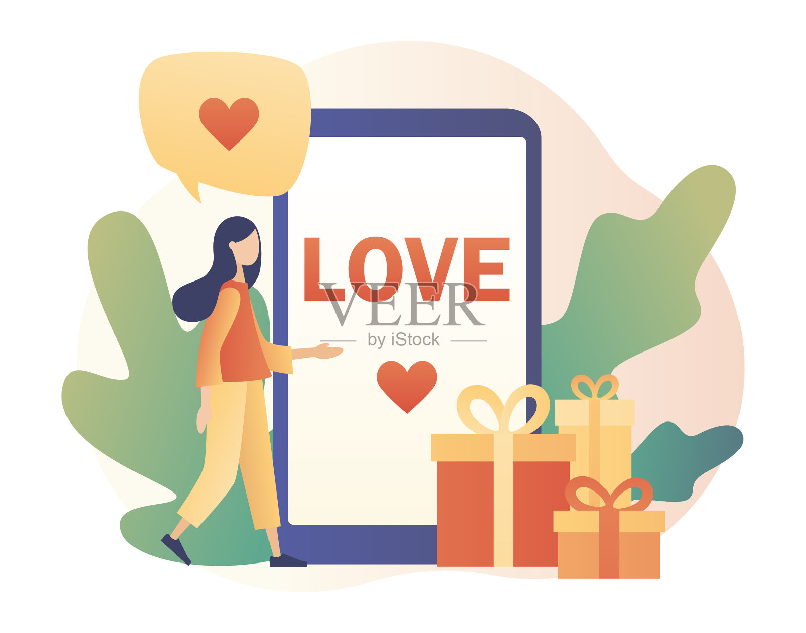 在爱情中,小女孩传递着爱的信息设计元素图片