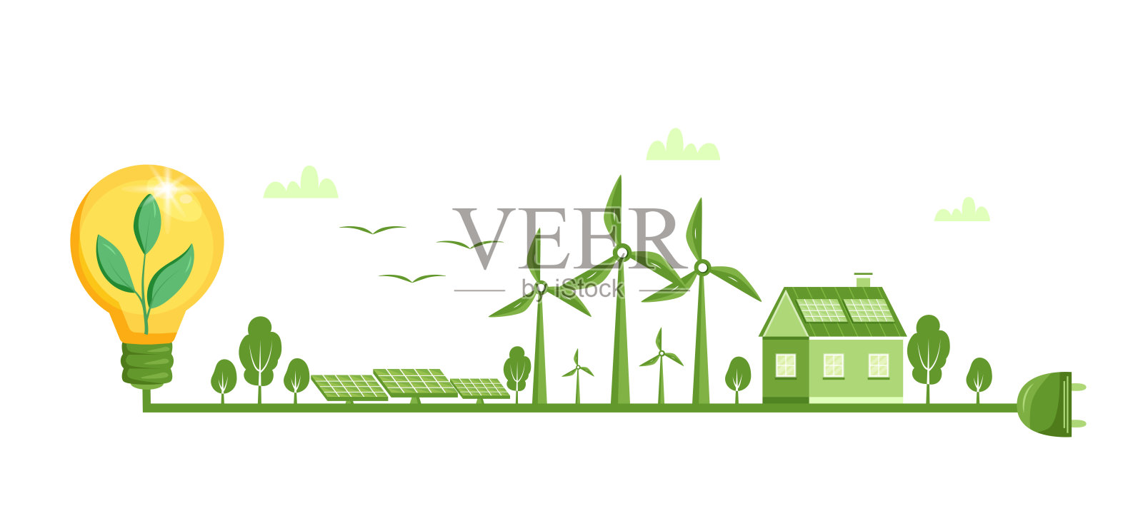 环境与生态概念。生态,绿色能源,风能的概念说明。生态学矢量插图在平面风格插画图片素材