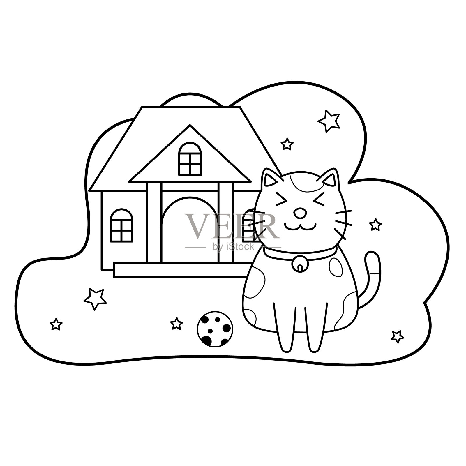 可爱的猫咪涂色书插画图片素材