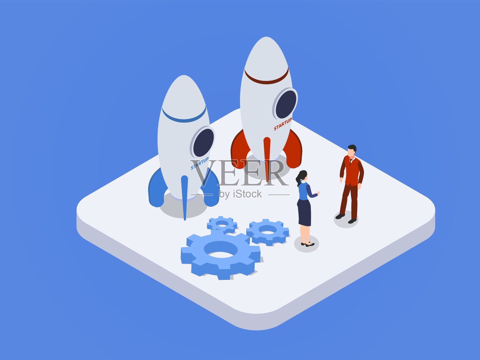 两个商人拿着两枚火箭插画图片素材