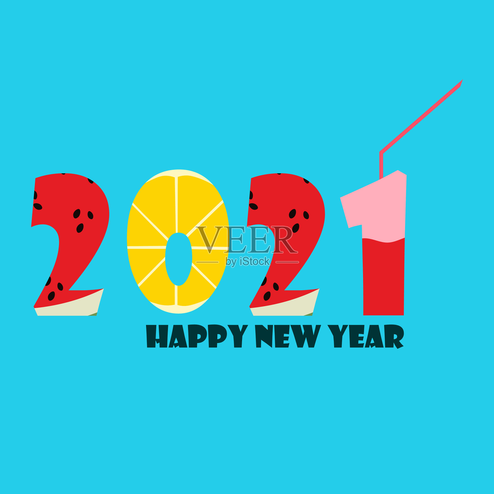 2021快乐新年水果风格设计插画图片素材