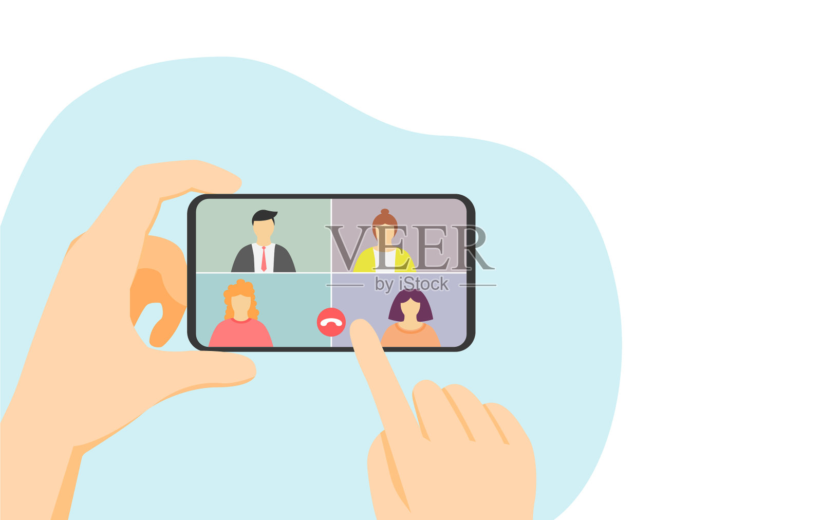 视频电话在手插画图片素材