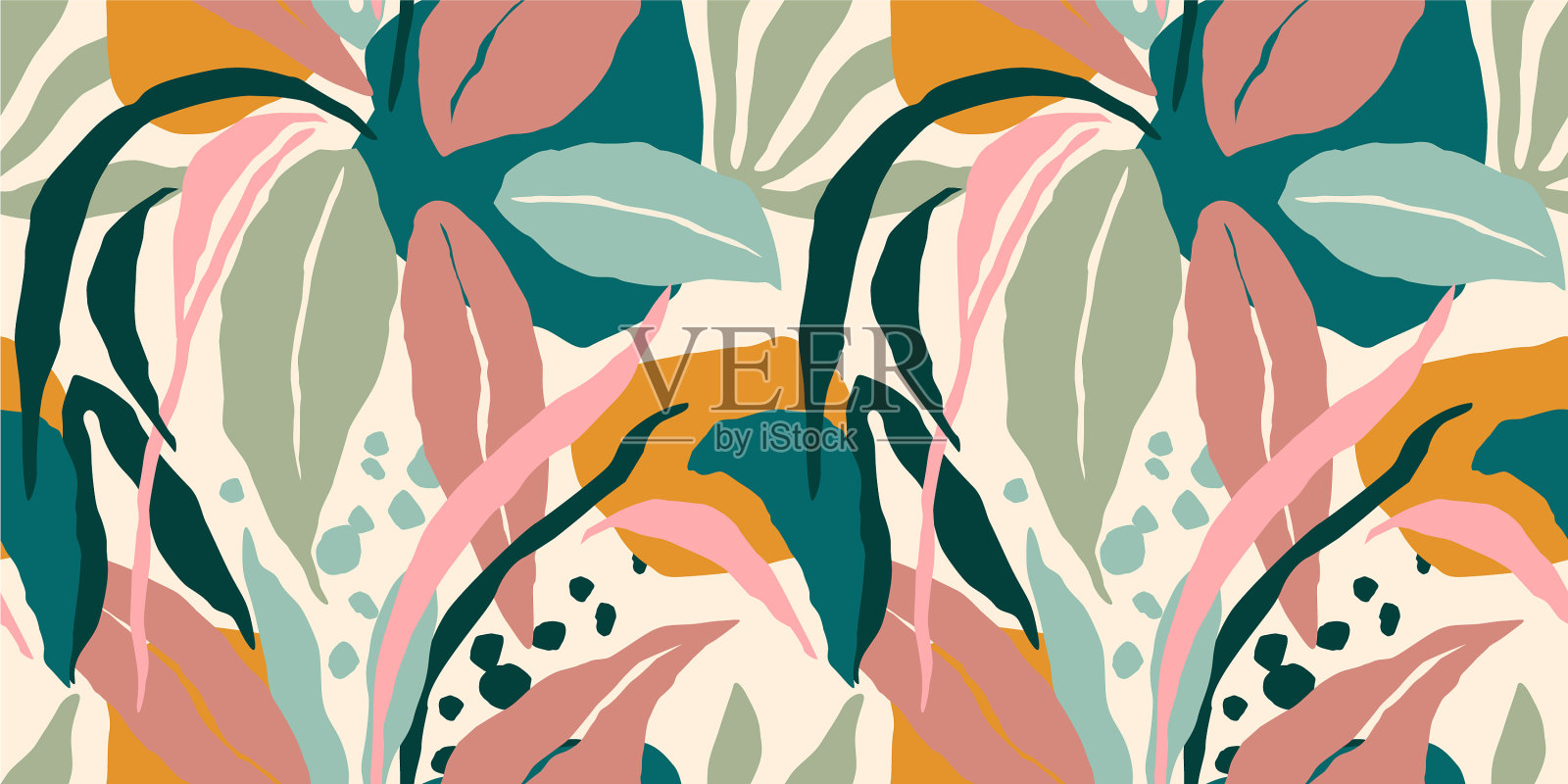 抽象叶子的艺术无缝图案插画图片素材
