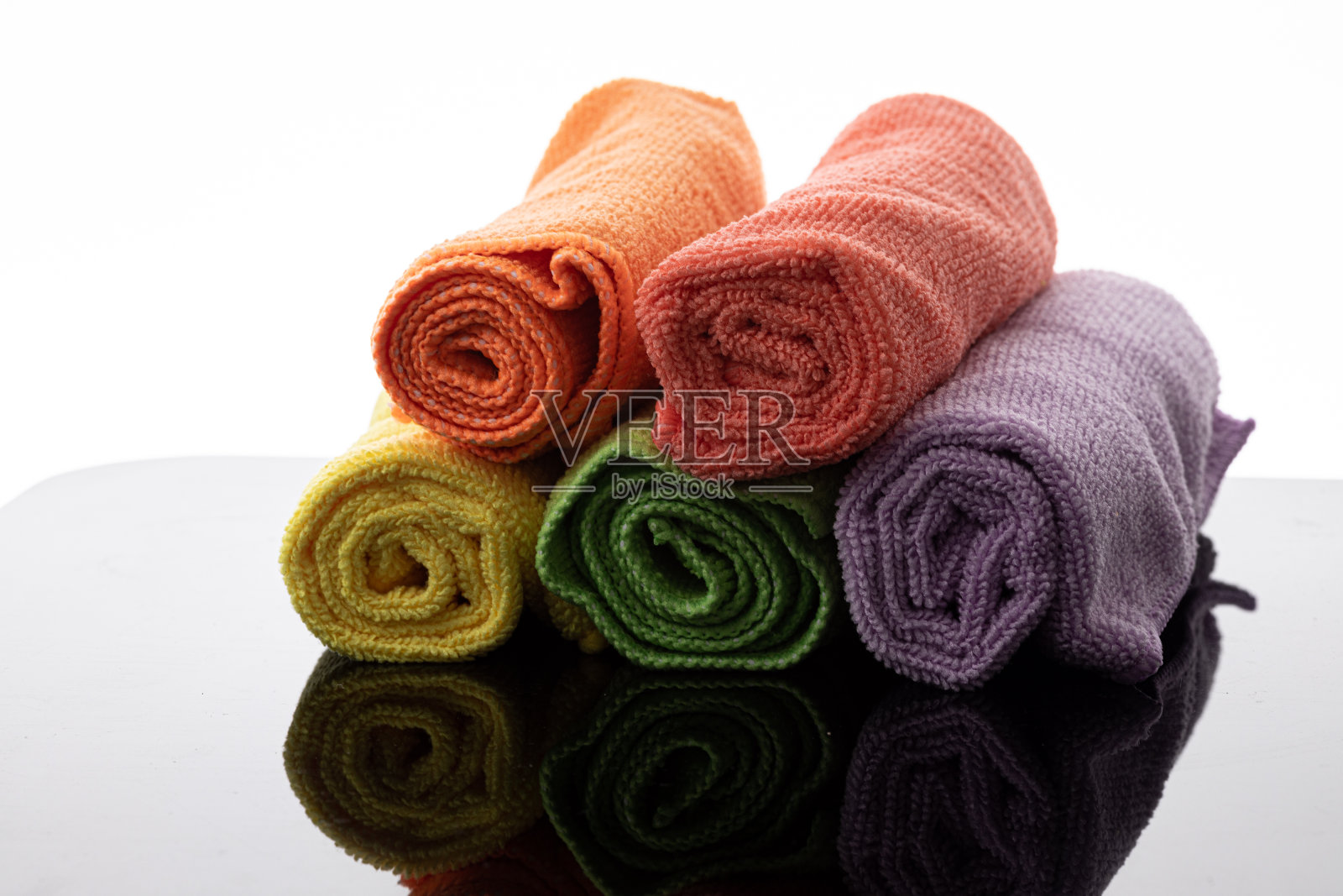 微纤维卷纹纹理特写,色彩丰富照片摄影图片