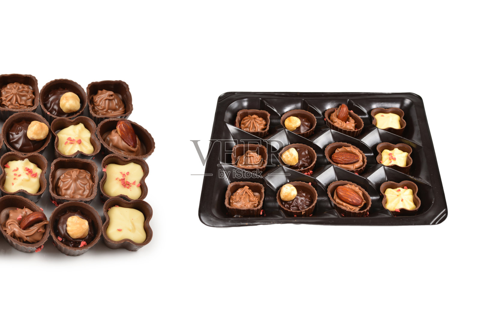 混合美味的巧克力糖果收集。照片摄影图片