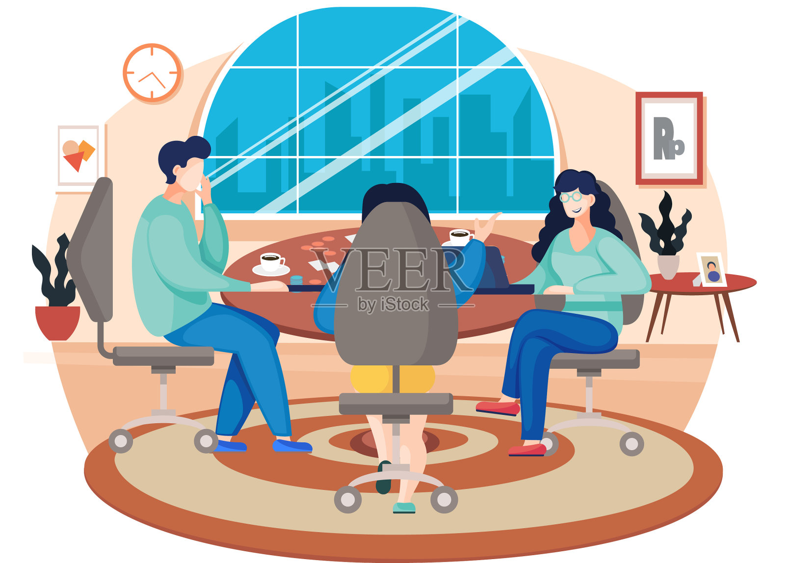 男女同事,办公室职员在插画图片素材