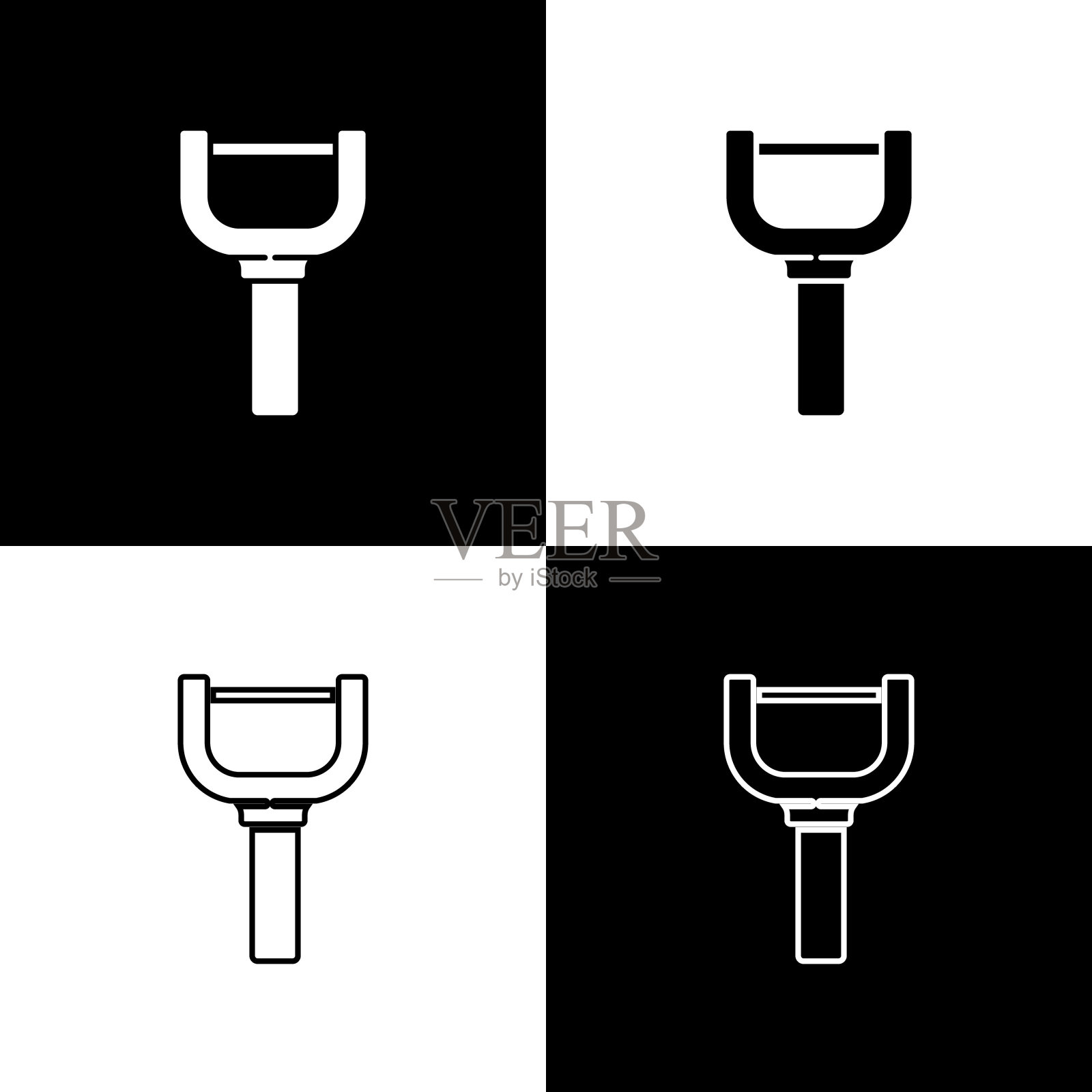 设置剥皮图标隔离在黑色和白色的背景。清洗蔬菜用的刀。厨房物品,设备。向量插画图片素材