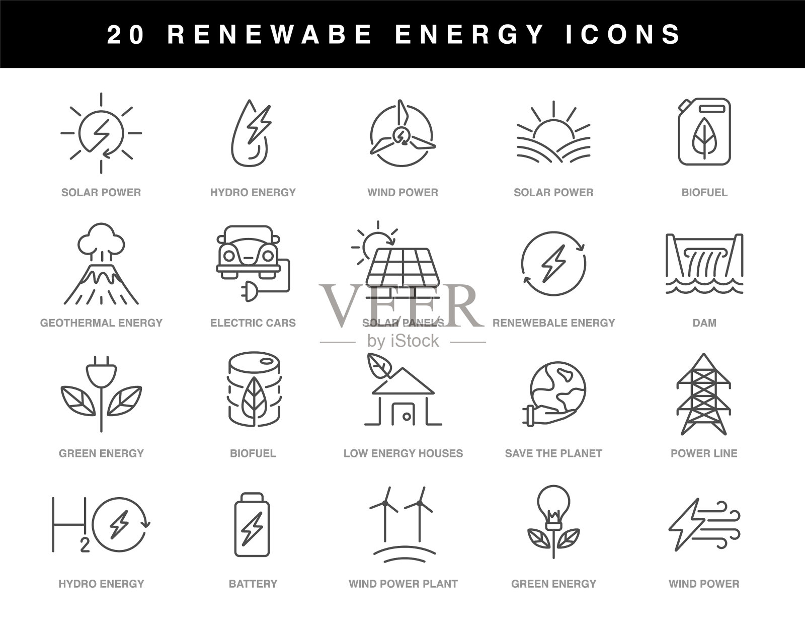 可再生能源图标套装图标素材
