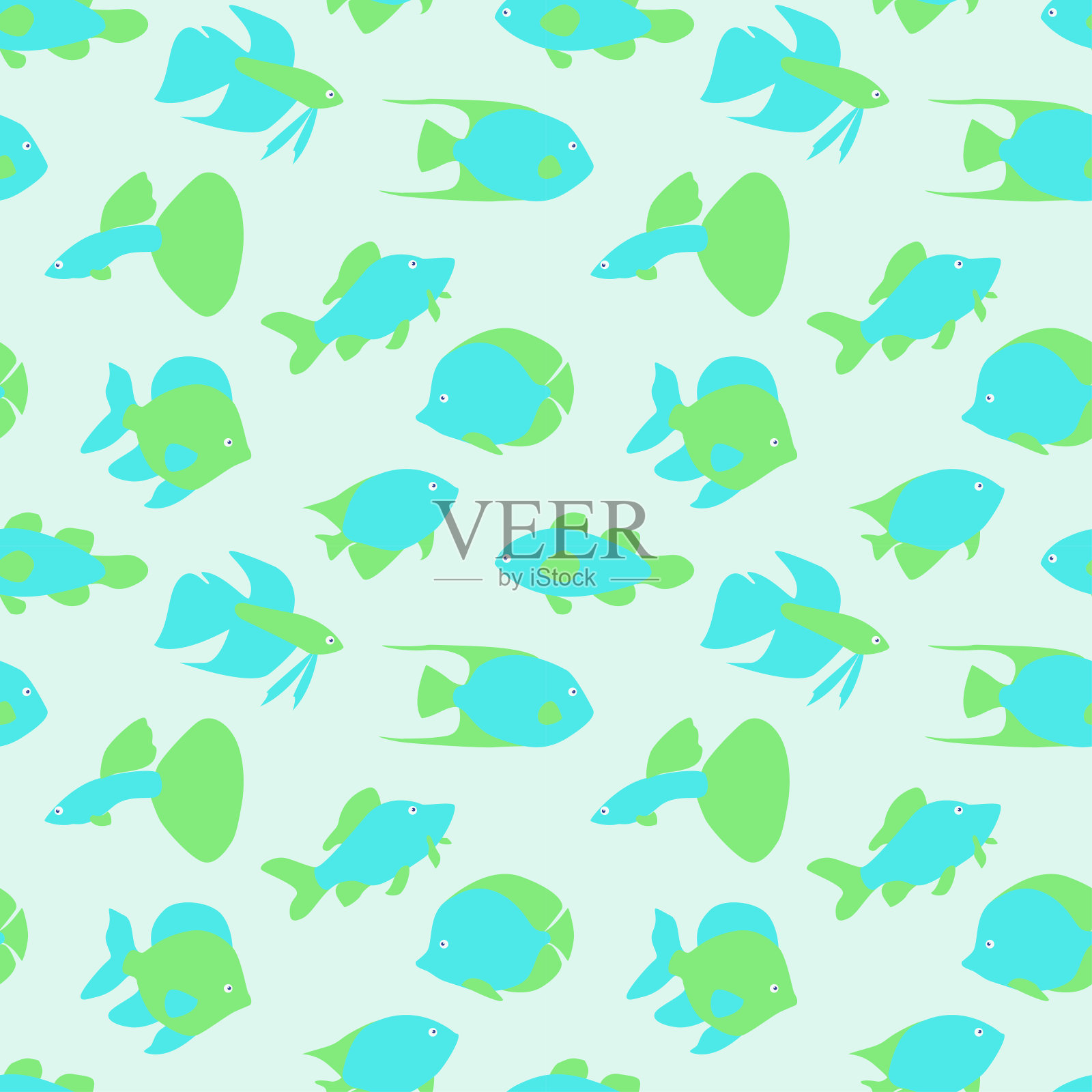 鱼无缝模式。蓝色背景上的抽象鱼。插画图片素材