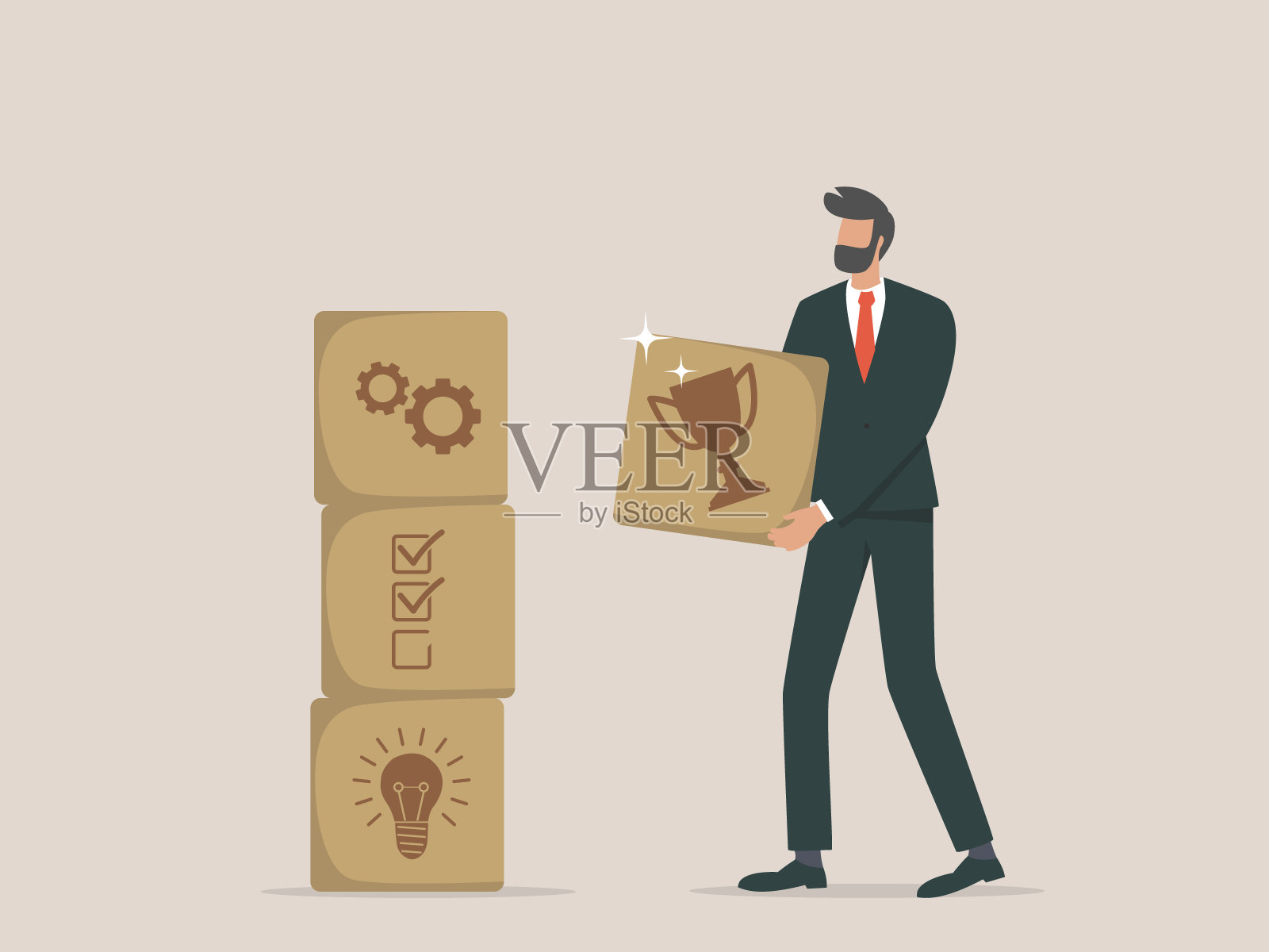 计划的成功商人。商人设计迈向成功的步骤插画图片素材