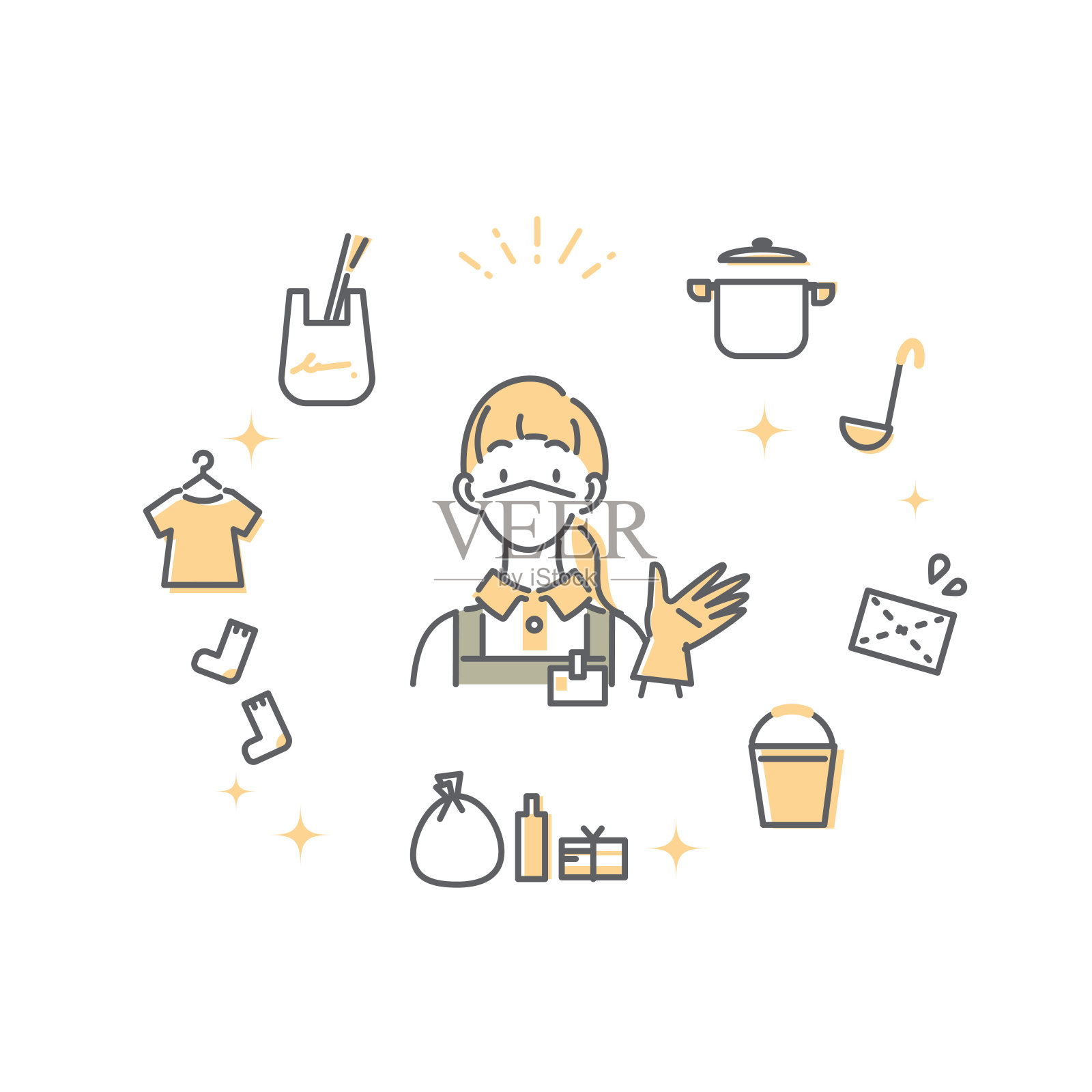 管家,家务图标设置,双色,线条艺术插画图片素材