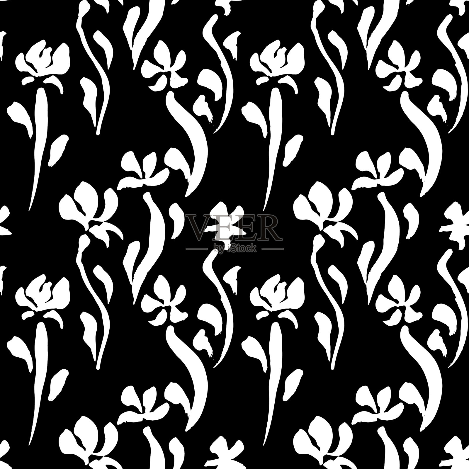 墨笔画花卉无缝图案插画图片素材