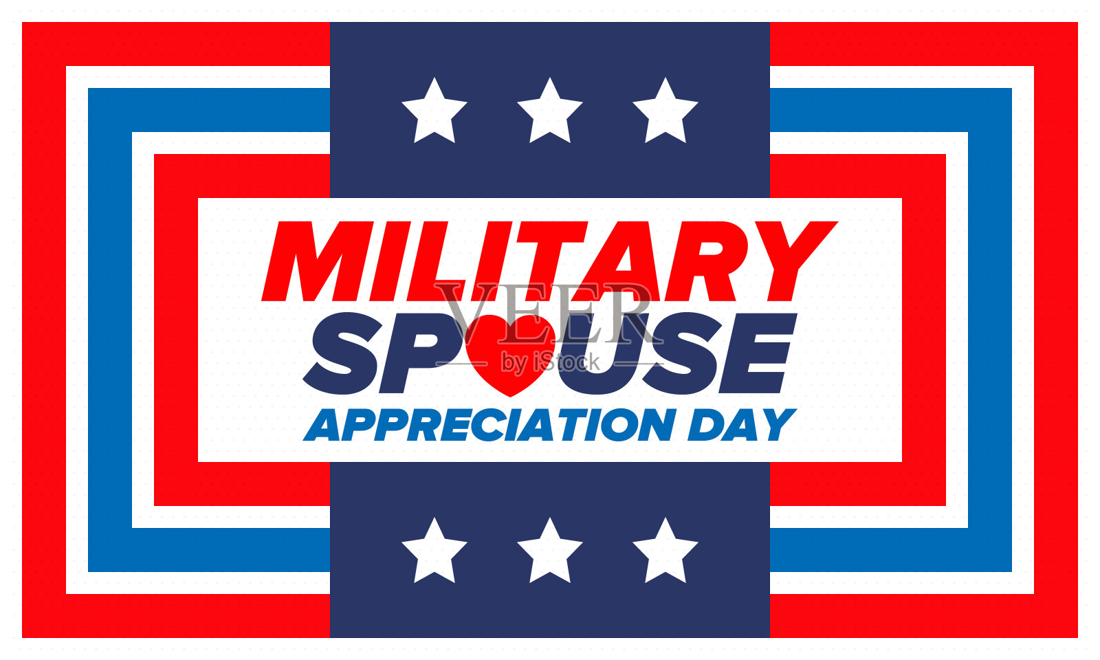 军人配偶感谢日。在美国庆祝。表彰在国庆期间贡献、支持和牺牲的军属。海报、卡片,横幅。向量插画图片素材