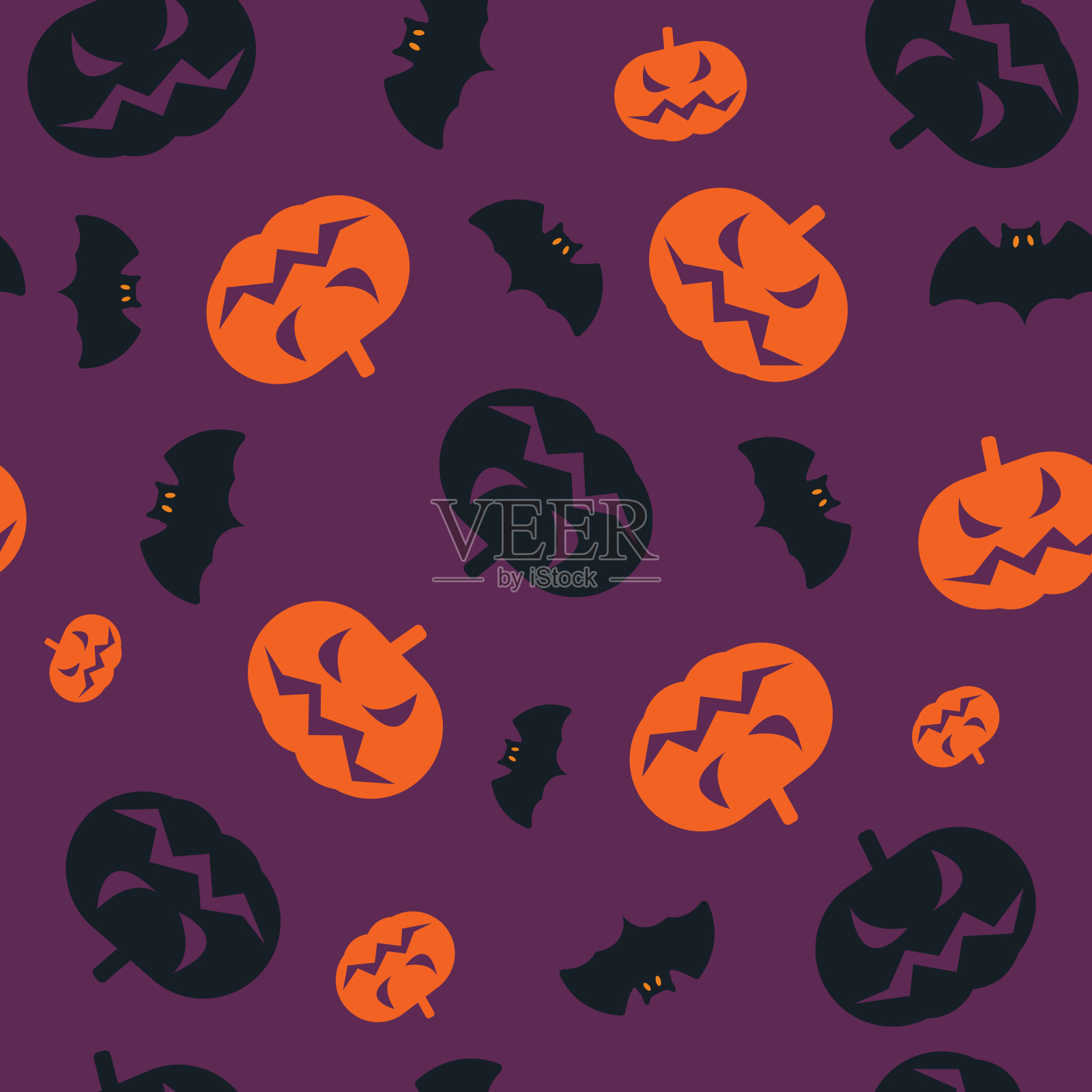 无缝模式矢量插图的主题万圣节。很多南瓜和蝙蝠插画图片素材