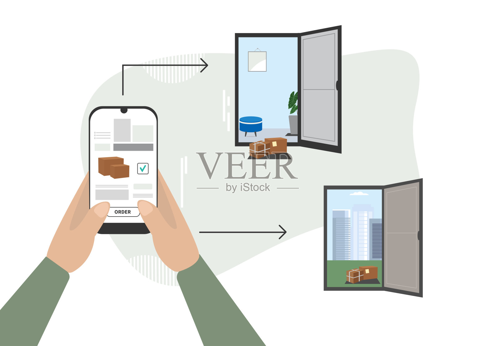 非接触式发货和订货插画图片素材