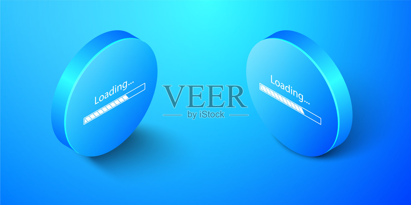 等距加载图标隔离在蓝色背景插画图片素材