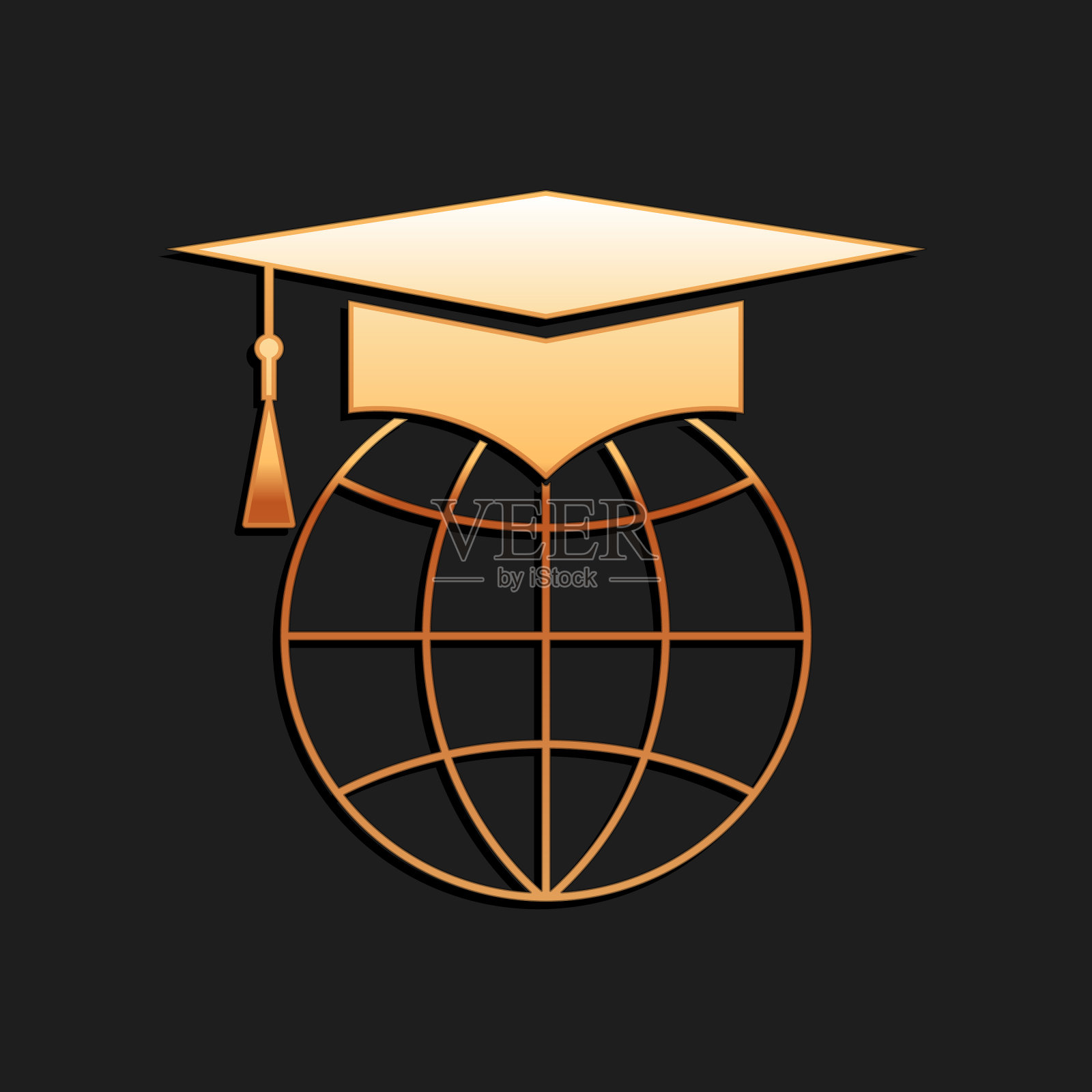 金色毕业帽上的地球仪图标孤立上插画图片素材