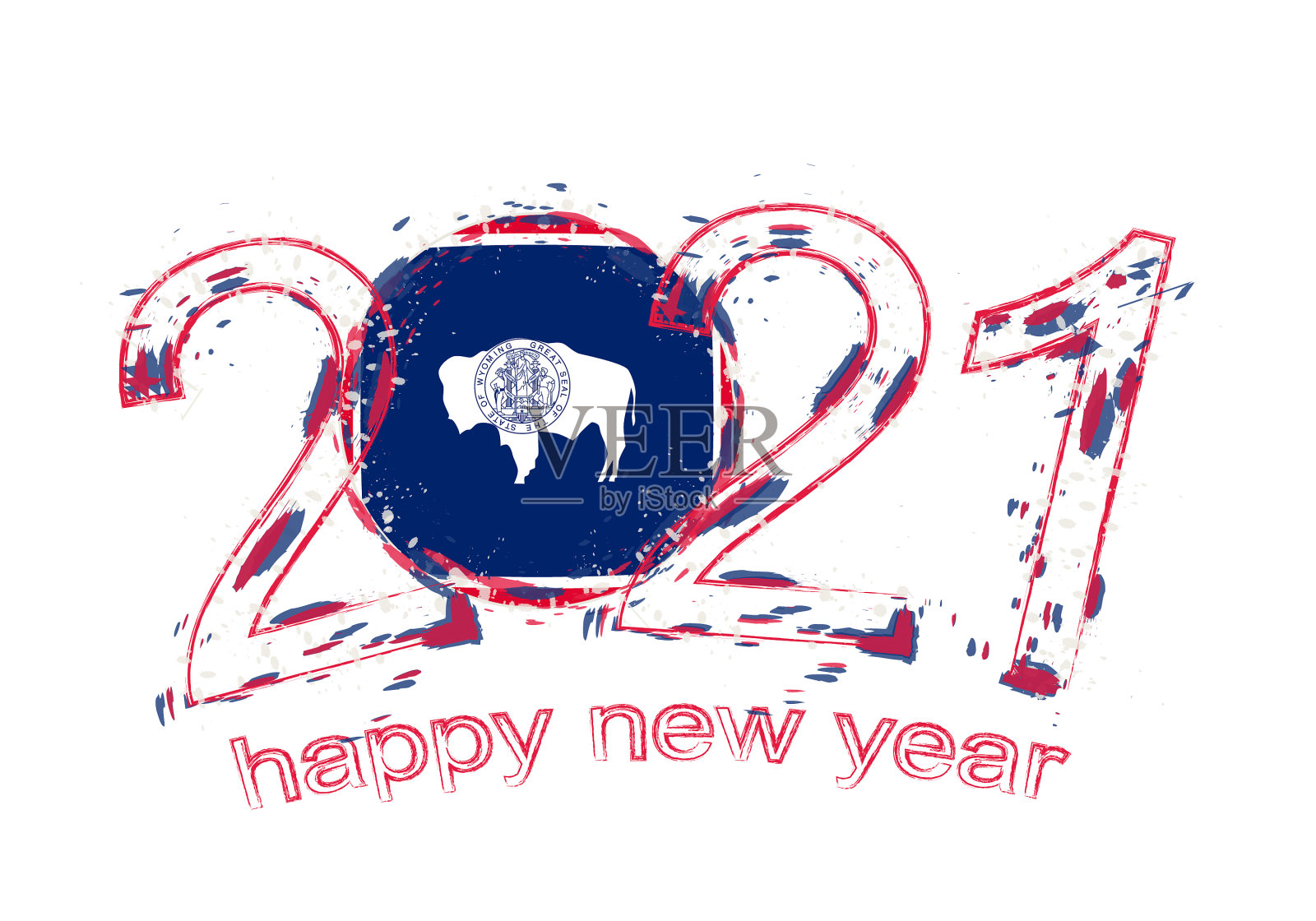 怀俄明国旗下的2021年新年快乐插画图片素材