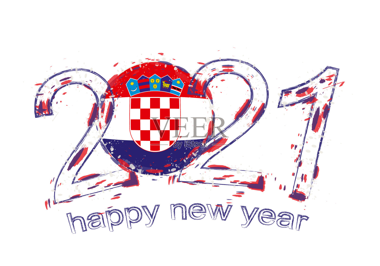 有克罗地亚国旗的2021年快乐插画图片素材