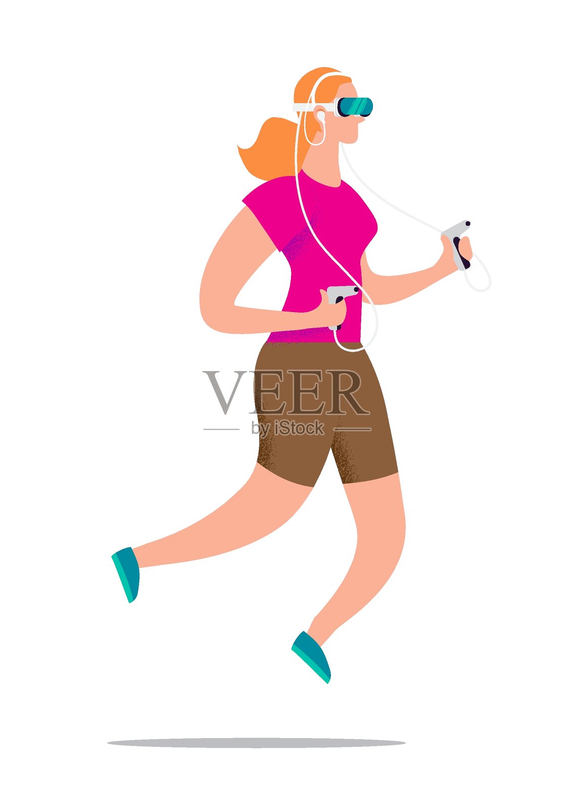 虚拟现实海报概念设计。卡通风格的女孩在VR眼镜上的白色背景。插画图片素材