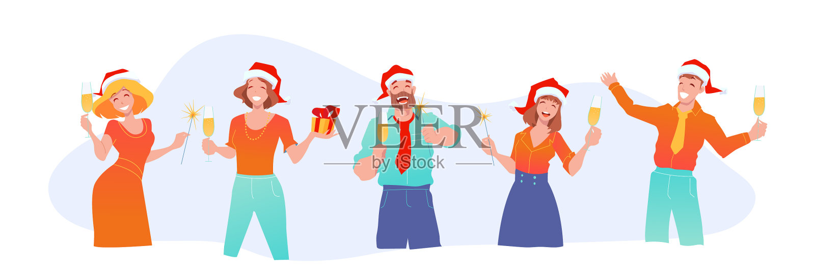 办公室快乐快乐的商务人士在圣诞老人插画图片素材