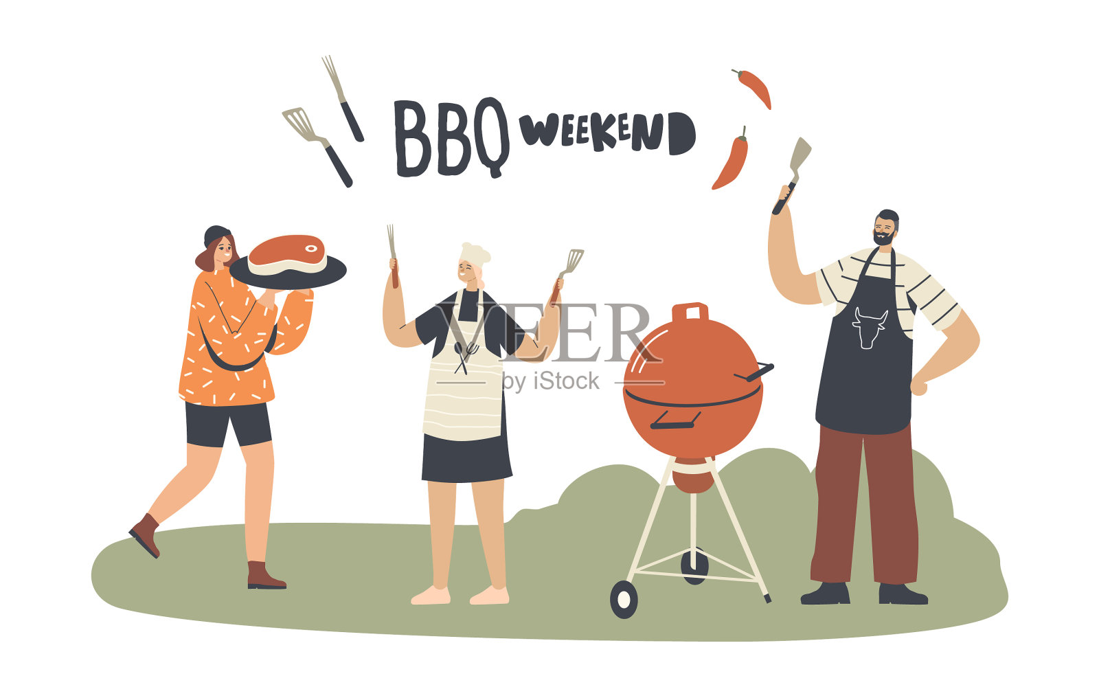 人物烹饪吃香肠和肉上设计元素图片