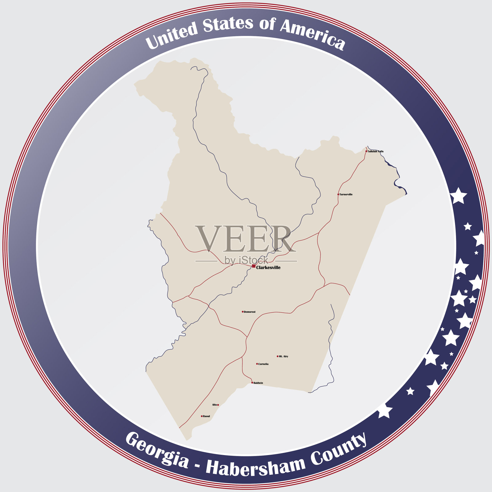 绘制乔治亚州哈伯舍姆县的地图插画图片素材