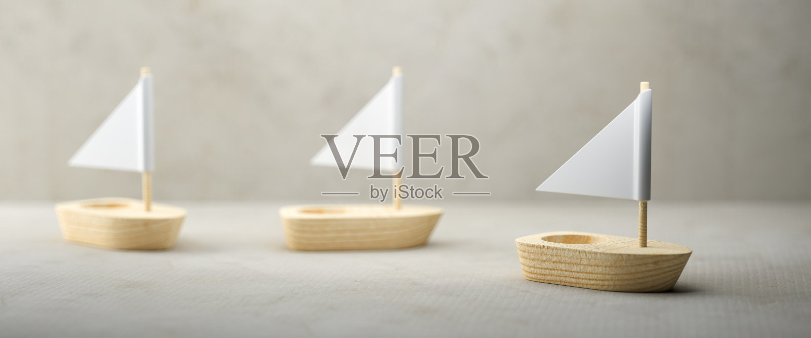 三个简单的小木制帆船的概念图像与帆-三维插图照片摄影图片