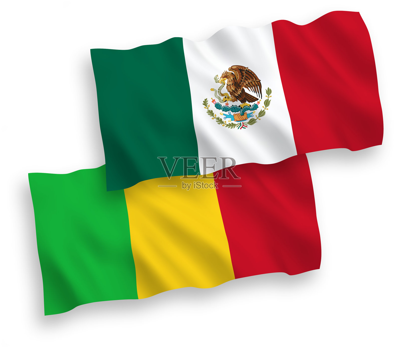 白色背景上的墨西哥和马里国旗设计元素图片