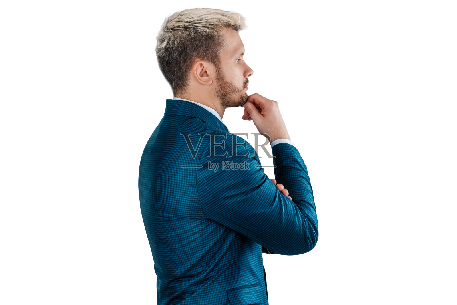 严肃的人,商人在一个商业西装特写肖像,孤立在白色的背景。照片摄影图片