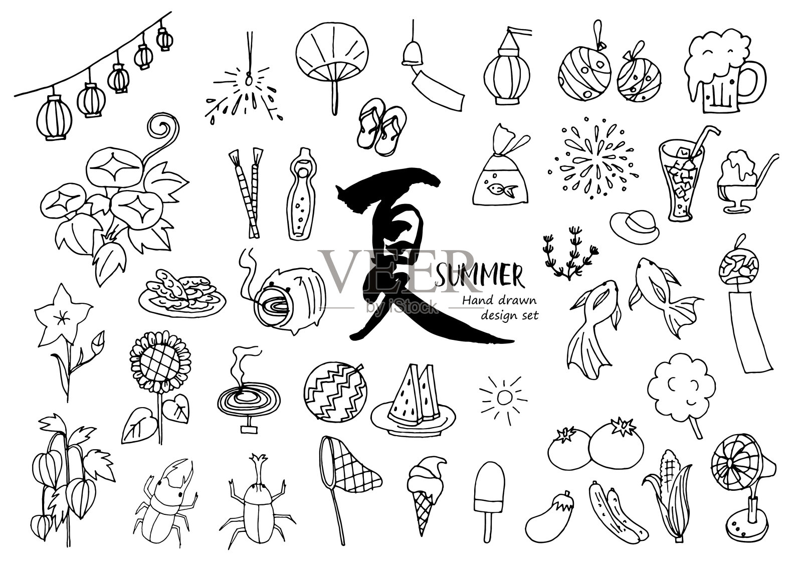 手绘夏季材料套插画图片素材