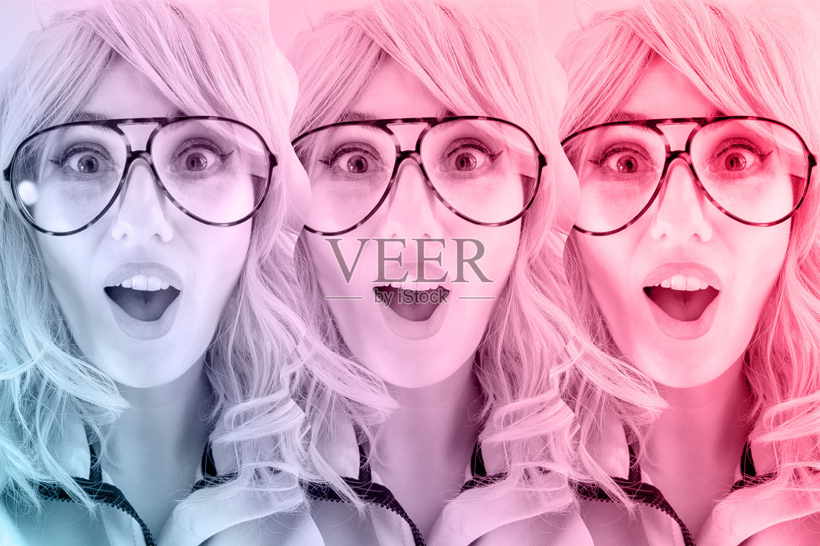 戴墨镜的时髦女人。疯狂的女士和超现实的纹理,形状,梯度组成。当代艺术拼贴。电子杂志的文化。波普艺术。时尚杂志风格的海报,横幅,壁纸。照片摄影图片