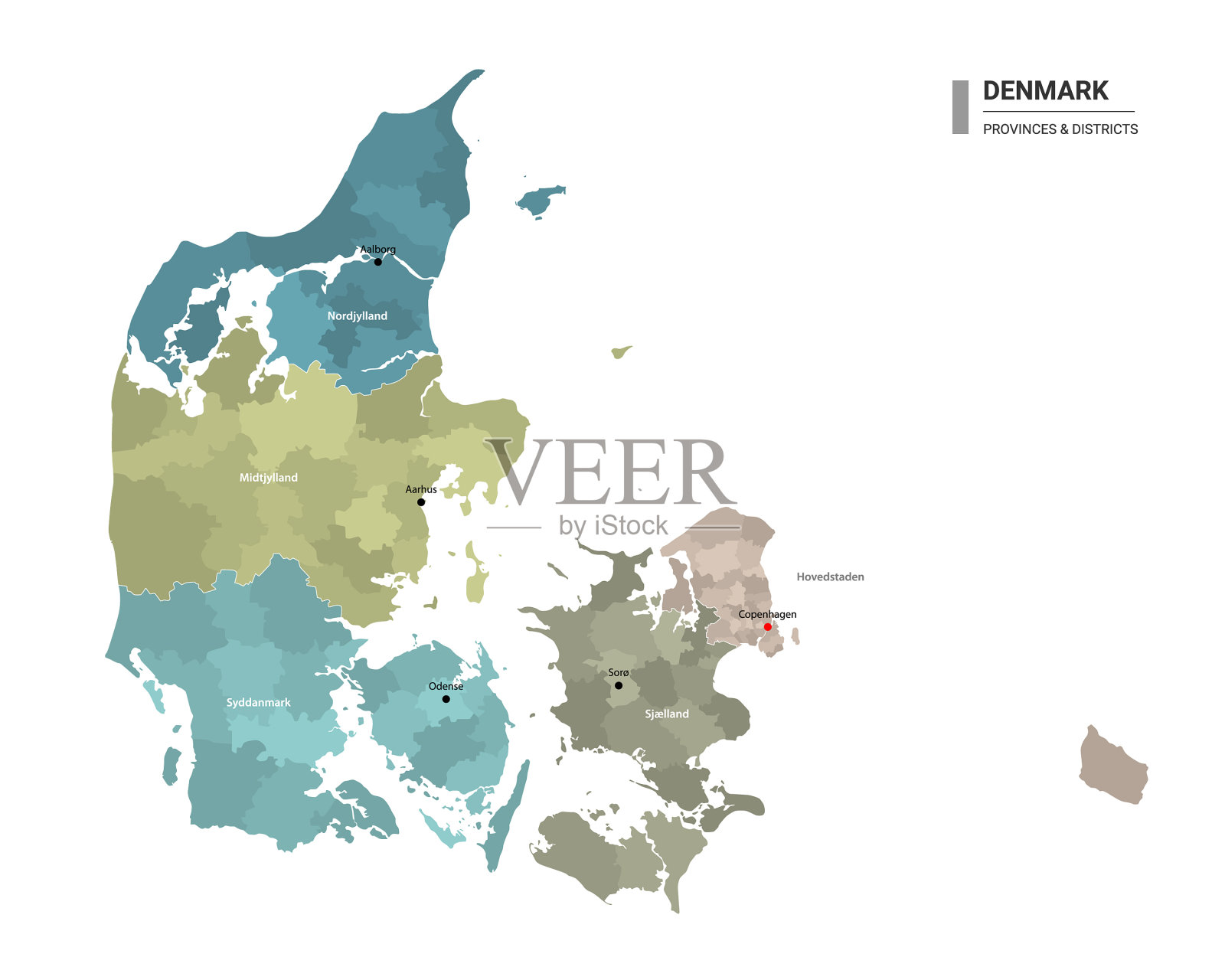 丹麦高详细地图与细分插画图片素材